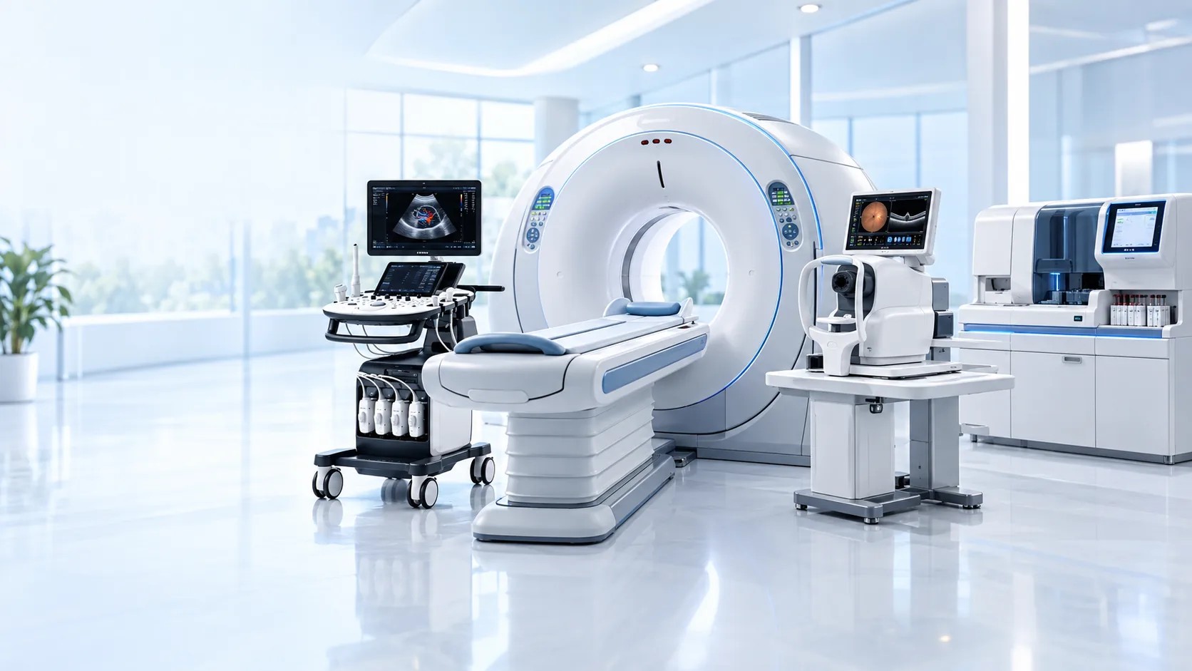 BuyMed used medical equipment showroom with CT scanner, ultrasound system, OCT ophthalmology unit and laboratory analyzer